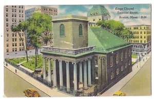KINGS CHAPEL Tremont Street Boston Massachusetts MA Church Postcard Linen - Picture 1 of 2