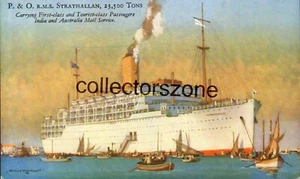 P&O Liner RMS Strathallan 1937 -41 Sunk WW2 Printed postcard unposted - Picture 1 of 2
