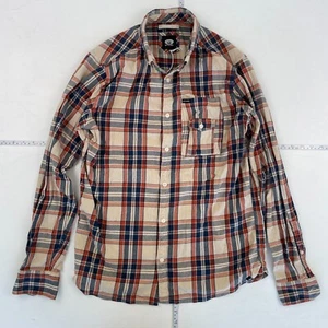 Animal Shirt Small Beige Mens Flannel Check Long Sleeve Button Cotton Oxford - Picture 1 of 16