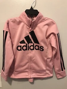 Adidas Girls Cute Full Zip Pink Track Jacket W/Black Stripes & Logo Size 4T - Picture 1 of 8