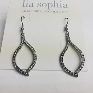 NWT - LIA SOPHIA "TEMPEST" Cut Crystals DANGLING EARRINGS 2" Hematite Tone  - Picture 1 of 3