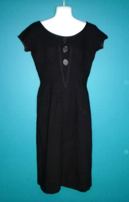 Vtg 50s Maggie Stover Black Wool Wiggle Dress LBD Sz S/M   Cute Bodice! - Image 1 of 4
