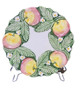 Majolica Apple Blossom Flower Plate Portugal Green Red Yellow - Picture 1 of 9