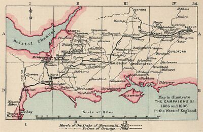 GLORIOUS REVOLUTION 1688. William Of Orange. Monmouth Rebellion 1685 1907 Map • 12.99£