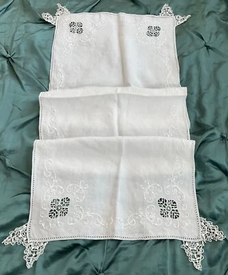 Vintage Linen Runner Needle LACE & Embroidery Beige/Off White - Image 1 of 4