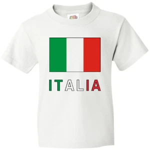 Inktastic Italy Flag & Italia - Black Border Youth T-Shirt Italian Tee Kids Teen - Picture 1 of 13