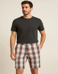 NBN Gear Men's Plaid Shorts Size 40 White Red Plaid Eclectic Grandpa Preppy - Picture 1 of 12