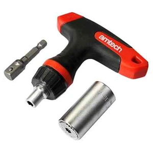 Amtech I6355 Ratchet T-Handle with Universal Pin Drive Socket 50Mm Hex To 3/8" - Picture 1 of 2