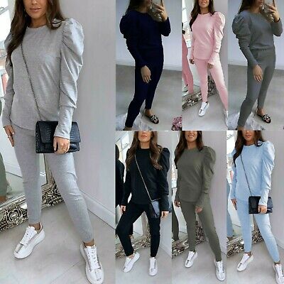 Womens Ladies Ruched Puff Sleeve Tracksuit Top Bottom Lounge Wear Two Piece Set • 17.96€