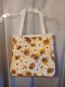 New Vinyl Bottom Double handle Satchel Purse Sunflower White Gold Shoulder bag - Picture 1 of 12