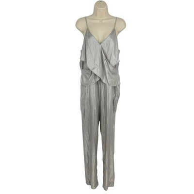 Macacão Mango Feminino L Prata Alça de Espaguete Perna Reta Festa Coquetel NOVO - Imagem 1 de 4