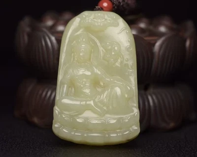 Anitque Collection 手工雕刻 Hetian Jade Buddha 雕像吊坠 77 — 第 1/4 张图片