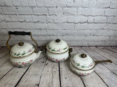 Vintage 1960's Asta Fissler Enamelware 3 Piece Set include Kettle, Pan & Pot - Image 1 of 4