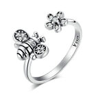 Cute Honey Bee 925 Sterling Silver Sparkling CZ Flower Open Ring for Women Girls