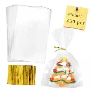 Cellophane Bags 450Pcs 4X6 Treat Bags with Ties Goodie Bags Clear Plastic - Picture 1 of 7