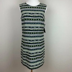 Cynthia Steffe Dress 6 Neon Green Black Mini Shift Tribal Print Exposed Zip New - Picture 1 of 9
