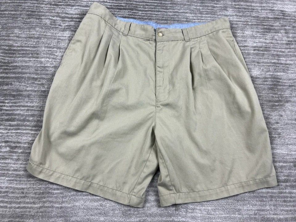 Bugle Boy Shorts Mens 38 Beige Chino Pleated Polyester Blend Back Flap Pockets - Image 1 of 4