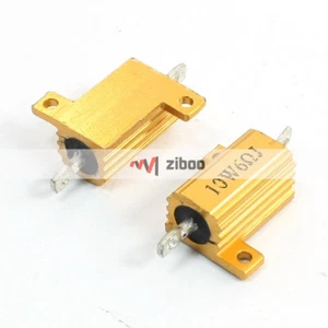 2Pcs 10 Watt 6 Ohm Gold Tone Aluminum Housed Clad Wire Wound Resistors 34 x 2✦Kd - Picture 1 of 4