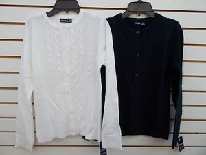 Girls Chaps $32 White or Navy Button Close Uniform Sweater Size S(7)-XL(16) - Picture 1 of 7