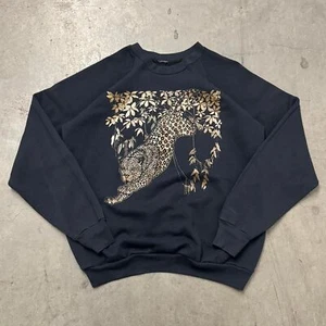 vintage 80s leopard jaguar animal nature crewneck sweatshirt large raglan jungle - Picture 1 of 5