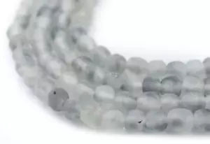 Grey Mist Recycled Glass Beads 7mm Ghana African Sea Glass Round Large Hole - Picture 1 of 2
