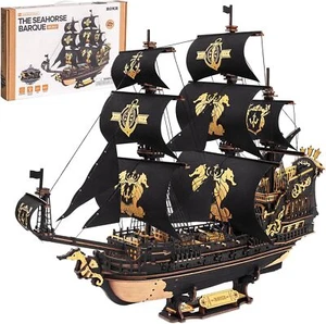 ROBOTIME 3D Wooden Puzzle The Seahorse Barque Ship Model Building Toys DIY Gift - Picture 1 of 8