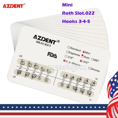 20sets AZDENT Dental Orthodontic Brackets Braces Mini Roth Slot.022 Hooks 3-4-5 - Image 1 of 4