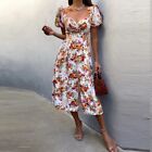 Charming Summer Floral Print Square Collar Short Sleeve Maxi Dress For Women
