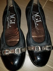 Women's Shoes AGL Attilio Giusti Leombruni Ballet Leather Black Size 7 US 37 EU - Picture 1 of 6