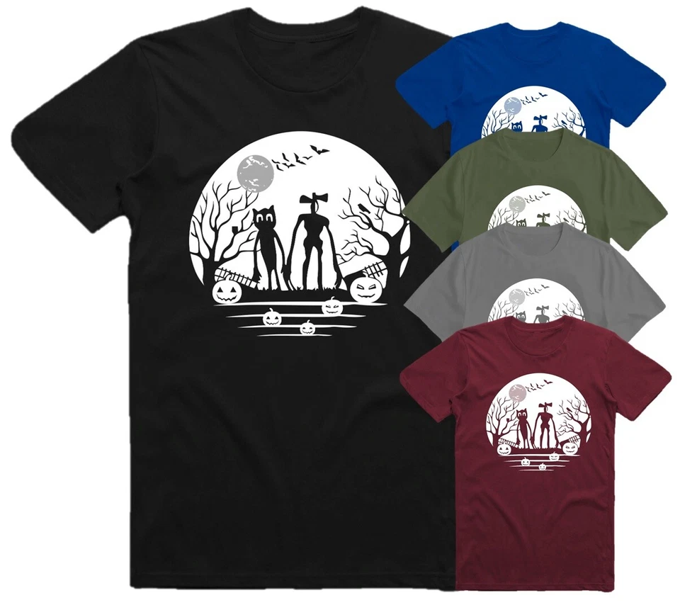 GILDAN T-Shirt Cartoon Katze und Meerjungfrau Kopf Halloween gruselig Horror gruselig Kürbis