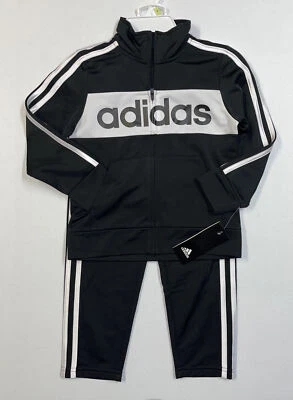 Nuevo Adidas 2 Piezas Traje de Pista Talla Niño Pequeño Niños Chaqueta + Pantalones Negro Talla 4 Foto 1 de 2