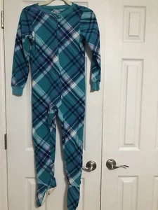 SO One Piece Pajama Zip Up With Feet Girls Size 7/8 Teal Blue - Picture 1 of 8
