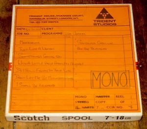 JOE COCKER WITH A LITTLE HELP TRIDENT STUDIOS 7 1/2 IPS MONO REEL TO REEL TAPE - Imagen 1 de 4