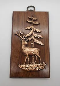 Vintage  Copper on Wood  3D Wall Hanging Decor Buck Deer Pine Trees Germany - Picture 1 of 7
