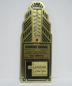 1944 Art Deco Skyscraper Calendar & Thermometer Ashmont Garage Taxi Service - Picture 1 of 5