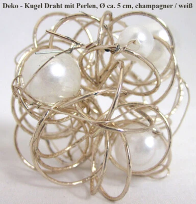 Deko-Kugel Draht champagner mit weißen Kugeln Ø ca.5 cm - Bild 1 von 3
