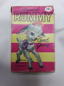VINTAGE ANIMAL RUMMY CARD GAME by WHITMAN PUBLISHING KITTENS PUPS SQUIREL LAMBS