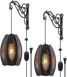 Plug in Wall Sconces Set of Two Farmhouse Wall Lamps for Bedrooms Black Rusti... - Picture 1 of 6