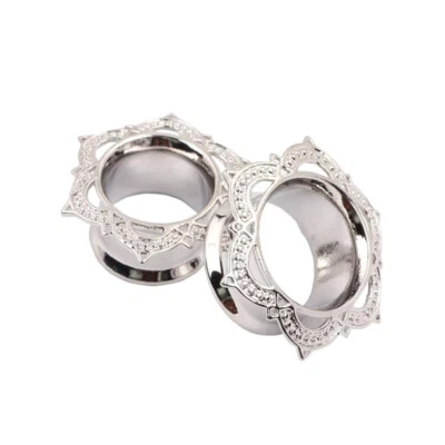 Par de expansores calibre tapón oreja flor loto acampanado túnel carne oro cobre plata Foto 1 de 4
