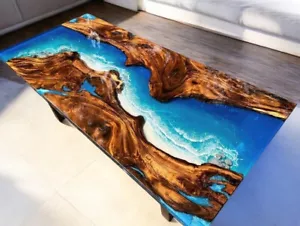 Ocean Wave Epoxy Resin Table, Statement Epoxy Furniture, Live Edge Epoxy Tables. - Picture 1 of 10