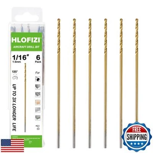 HLOFIZI 1/16 x 6 Inch Extra Long Drill Bits (6 Pack), Aircraft Drill Bit Tita - Picture 1 of 5