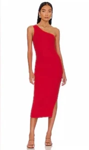 $98 Michael Stars Coco One Shoulder Ultra Rib Knit Midi Dress Size S Salsa Red - Picture 1 of 13
