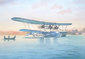 Plano Sunset. Barco volador corto Imperial Airways S.8 Calcuta. Impresiones de acuarela - Imagen 1 de 2