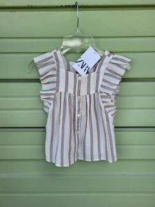 ZARA COLORED STRIPE STRUCTURED SHIRT BUTTON DOWN GIRL  4 5 Y #D18A - Picture 1 of 12
