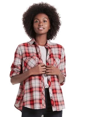 LUCKY BRAND Women's Stylish Red & Gray Plaid Shirt Size XS NWT Retail $79.50 - Image 1 of 4