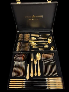 71 Teile Besteck Service / 12 Bestecke Solinger W. Germany 23/24 vergoldet + Etui - Bild 1 von 14