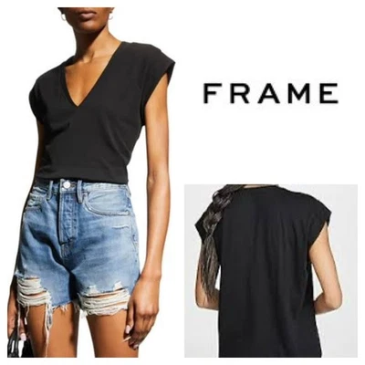 Camiseta FRAME Le tiro medio cuello en V en negro talla mediana Foto 1 de 4