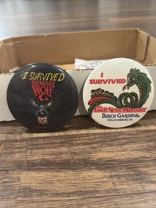 Vtg Lot Of 2 Busch Gardens Williamsburg Big Bad Wolf & Loch Ness Monster 3” Pins - Picture 1 of 4