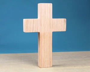 Personalized Wooden Christian Cross Statue Custom Engraved Text Oak Figurine - Picture 1 of 27
