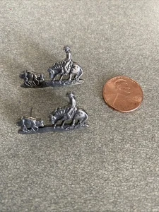 2x  Jim Reno Cutting Horse Hat Pin Vintage Cowboy Fedora  Hatpin Tie Tack Lapel - Picture 1 of 2